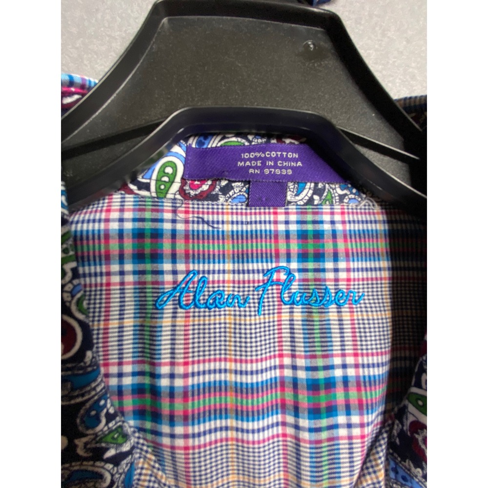 Alan Flusser Men's Plaid Button Down Long Sleeve Shirt L 100% Cotton - Picture 2 of 7